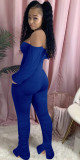 Sexy one-shoulder pleated puff sleeves micro flared pleated pants jumpsuit K8925