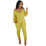 Womens V-neck jumpsuit sexy sweater jumpsuit long-sleeved autumn and winter home wear AL124