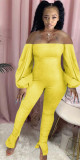 Sexy one-shoulder pleated puff sleeves micro flared pleated pants jumpsuit K8925