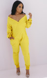 Womens V-neck jumpsuit sexy sweater jumpsuit long-sleeved autumn and winter home wear AL124