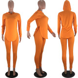 Womens solid color hooded split casual two-piece suit BLX7203