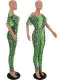 Sexy leopard green pattern one piece set nightclub clothes HY5178