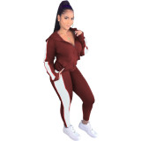 Fashion casual stitching pocket hooded loose long sleeve jacket trousers sports two-piece suit SM9112