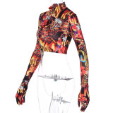 Explosive fashion printing finger cots long sleeve T-shirt trousers sports suit women P082969K
