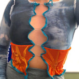 Womens fashion contrast stitching round neck long sleeve slim sexy T-shirt T1738021