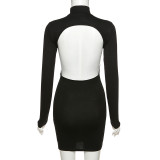Womens round neck long sleeve sexy backless fashion slim dress D1738412