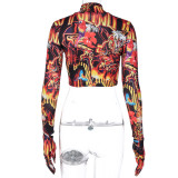Explosive fashion printing finger cots long sleeve T-shirt trousers sports suit women P082969K
