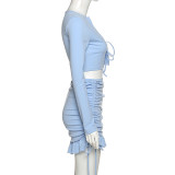 Long sleeve lace cardigan high waist bag hip skirt casual suit S1737930