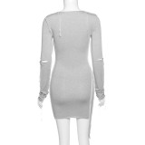 Womens round neck long sleeve sexy hollow fashion slim dress D1738400