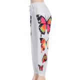 Color butterfly print bouquet feet casual sweater pants trousers women P041950W