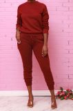 Long-sleeved round neck pullover casual sports solid color ladies sweater suit KZ171