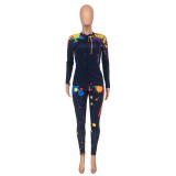 Large size Womens inkjet pocket loose two-piece suit CY8025