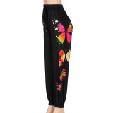 Color butterfly print bouquet feet casual sweater pants trousers women P041950W