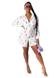 Featured printed slim-fit lapel hip-wrapped ladies shirt dress KZ169