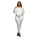 Fashion long-sleeved stitching solid color zipper leisure sports ladies suit KZ165