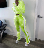 Tie-dye printed high-neck long-sleeved trousers ladies casual sports suit KZ173