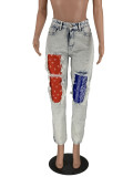 Personalized print stitching burnt jeans LY5882