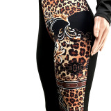 Nightclub wear sexy hollow leopard print asymmetric stitching jumpsuit ALS6297