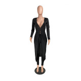 Womens fashion casual cloak pit strip suit two-piece suit W8327