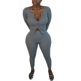 Womens solid color pit strip cuff zipper fashion casual two-piece suit RM9717