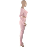 Womens solid color split cuffs trousers zipper temperament commuter two-piece suit RM9712