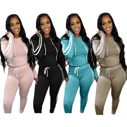 Fashion leisure sports solid color two-piece hooded suit JCH7025