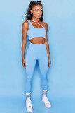 One-shoulder short vest fitness leggings two-piece suit yoga clothes women S916367