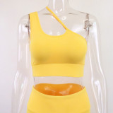 One-shoulder short vest fitness leggings two-piece suit yoga clothes women S916367