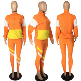 Two-piece multicolor splicing leisure sports suit LM8189