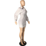 Shirt collar lantern sleeve zipper dress sexy temperament women LM8184
