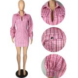 Shirt collar lantern sleeve zipper dress sexy temperament women LM8184
