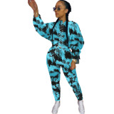 Fashion hot style tie-dye perforated sweater suit street XM1157