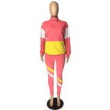 Two-piece multicolor splicing leisure sports suit LM8189