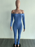 One shoulder long sleeve pleated jumpsuit Q684