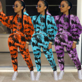 Fashion hot style tie-dye perforated sweater suit street XM1157