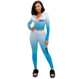 Casual tight sports Womens positioning gradient zipper two-piece suit ZH5272