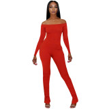 One shoulder long sleeve pleated jumpsuit Q684