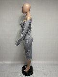 Womens Off-the-shoulder Sling Long Sleeve Dress Q683