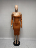Womens Off-the-shoulder Sling Long Sleeve Dress Q683