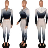 Casual tight sports Womens positioning gradient zipper two-piece suit ZH5272