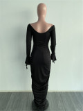 Womens dress, shoulder folds, flared sleeves, dress Q686