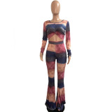 Long sleeve multicolor printing two-piece suit R6334