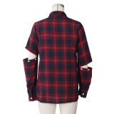 Plaid stacked wear Womens multi-button long-sleeved shirt loose shirt wome ZSC0316