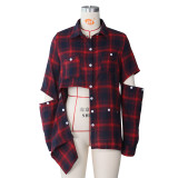 Plaid stacked wear Womens multi-button long-sleeved shirt loose shirt wome ZSC0316