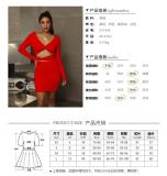 Sexy V-neck hollow dress bag hip skirt pleated Womens clothing ZY1559