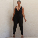 Jumpsuit sexy deep V tight halter pleated bodysuit ZY1558