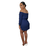 Fashion One Shoulder Cardigan Strapless Knotted Button Sexy Dress N9248