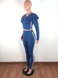 Ladies high elastic color cotton ruffled two-piece long sleeve suit JLX6876
