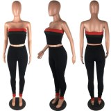 2020 Spring  Summer Red And Green Strape Stitching Wrapped Chest Tights 3 pieces Contigt Sets S628