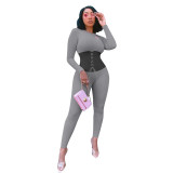 Lace-up rib stitching autumn and winter sports jumpsuit NK183